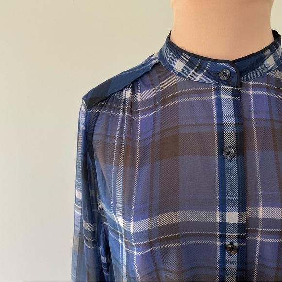 Rag & Bone Sheer Stretch Silk Long Sleeve Plaid Button Up Shirt EUC Size XS - Picture 6 of 10
